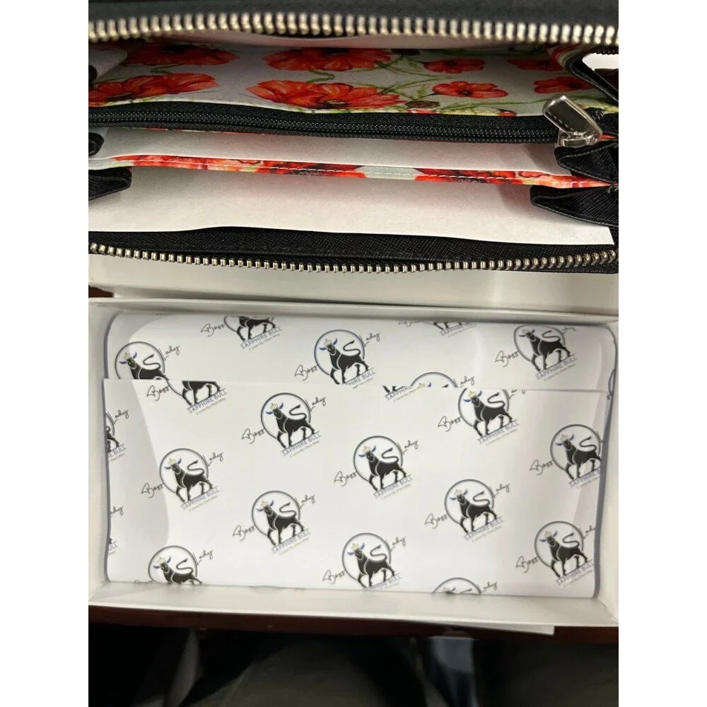 Boss Lady Sapphire Bull Black Wallet with floral inner lining